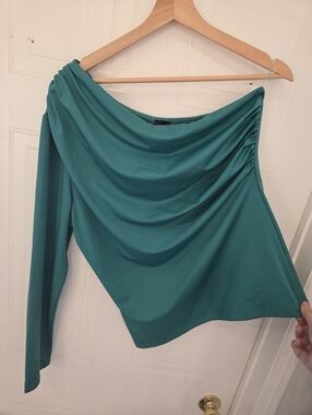Reitmans XL Rock & Shine Teal Draped One-Shoulder Top